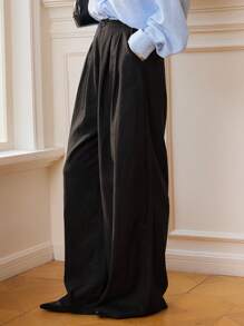 Dazy-Less Women's Pleated Wide Leg Casual Straight Trousers, Suitable For Spring And Summer Business Casual Women Linen,Women Dress Pants - Black - View 5