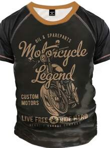 Manfinity Homme Men's Motorcycle Graphic Print Fitted Crew Neck Short Sleeve T-Shirt - Multicolor - View 3