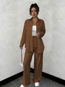 Chiquease 2 件套女士蝴蝶印花粉色夏季服装，适合外出、聚会、派对、返校 - 棕色 - 查看 1