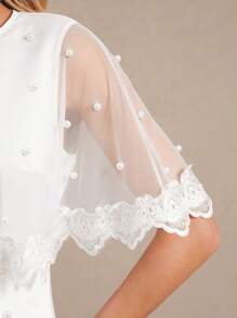 Amorya Vestito elegante da donna con applicazioni in pizzo, mantella aderente e decorazioni in perle di raso, adatto per matrimoni