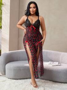 SHEIN Set de 2 camisones con encaje y parches, talla grande, sexy