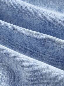 SHEIN MOD 大码夏季休闲水洗牛仔连衣裙 - 淺色水洗藍 - 查看 4