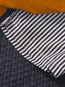 SHEIN Conjunto de 2 piezas: Pantalones cortos escolares estilo raya y lápiz bordado para niño, versátiles para verano, escuela, salidas diarias, escapadas, vacaciones, viajes, relajación, tomar el sol - Caqui - Ver 6