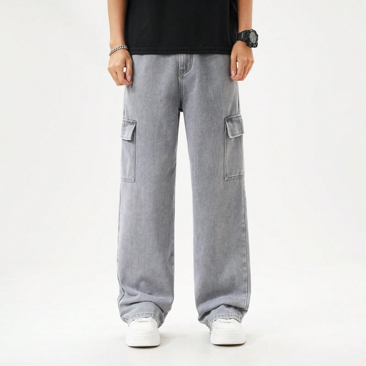 Jeans vaqueros rectos de color gris claro para adolescentes