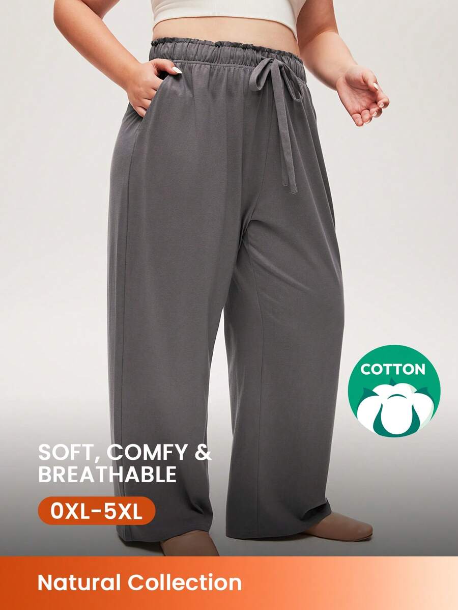 LUVLETTE Autumn And Winter Women's Plus-Size Dark Gray Soft 100% Pure Cotton Sleep Bottoms Lounge Pants Lingerie As Outerwear Airy Pajama Pants Fall Pajamas - Dark Grey - View 1