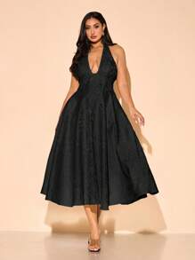 SHEIN BAE Vestido elegante de mujer talla grande con cuello en V profundo y estampado floral jacquard, para fiesta de cumpleaños, boda, dama de honor, cóctel, vestido de noche
