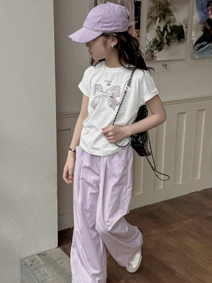 Dazy Kids 女童宽松圆领针织短袖T恤+长裤套装，春夏季，返校服