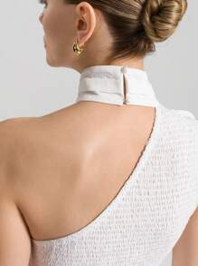 Ontre 2025 Damen Sommer einfarbiges Maxikleid mit 3D Blumendekoration, ärmellos, elegant, vielseitig für den Sommer, weißes Langes Kleid, minimalistischer Resort-Stil, bequemes Design, elegant & romantisch, geeignet für Partys, Hochzeiten, rückenfreies Design, elastischer Rücken, Stehkragendesign - Weiss - Übersicht 4