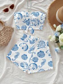 Soleia 1 套紧身短款抹胸上衣和紧身迷你短裤套装