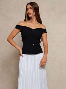 Glamine Women Elegant Off-Shoulder Top & Pleated Skirt Set