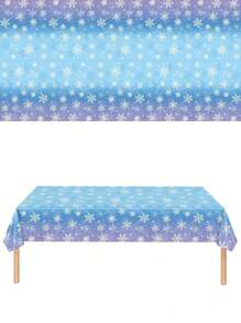 1 件 137*274 厘米/54*108 英寸一次性桌布，蓝色和紫色渐变雪花图案，适合生日、圣诞节和其他主题派对、日常装饰、圣诞节 - 彩色 - 查看 2