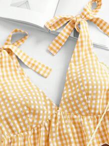 Comfortcana Vestido mini de mujer con volantes, lazo y estampado de cuadros
