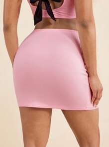 LUNA B Solid Color Black Bow Sexy High Waist Stretch Fitted Mini Skirt For Women Summer Beach Women Summer Set Women 2 Pieces Outfits Birthday Outfit Women Women Two Pieces Outfits Two Pieces Outfits For Women Party Outfits For Women