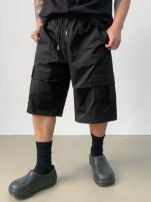 DAZY Pantalones cortos casuales de color negro sólido de estilo oscuro para hombres, de verano