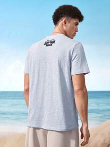 Shark Week X SHEIN Men's Casual Shark Print Round Neck Short Sleeve T-Shirt, Summer - Baby Blue - View 2