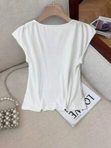 SHEIN Clasi 大码夏季休闲3D花卉装饰T恤女式加大码上衣女式上衣 - 白色 - 查看 2