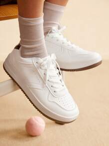 CUCCOO EASI Women's Solid Color Patchwork Lace-Up Casual Retro Casual Shoes - White - View 3