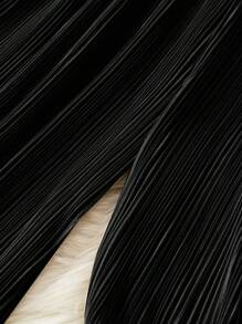 SHEIN Tall Women's Solid Color Pleated Straight Leg Pants, Standard Size Fall Cloth For Women - Black - View 4