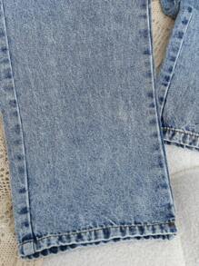 Teen Girls Y2K Style Street Fashion Vintage Light Wash Distressed Loose Straight Leg Jeans, Soft & Comfortable Fabric, Versatile Casual Wear - Medium Wash - View 4