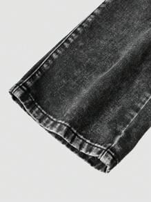 Pantalones informales de niña adolescente con pierna recta y estampado de copos de nieve en negro
