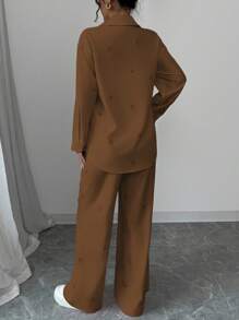 Chiquease 2 件套女士蝴蝶印花粉色夏季服装，适合外出、聚会、派对、返校 - 棕色 - 查看 2