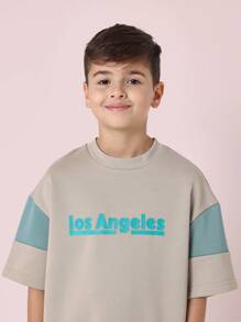 SUMWON Los Angeles Logo Oversized T-Shirt Jogger Set Kinder Koordinaten Urban Streetwear Lässig Zweiteiler Coole Jugend Athletik Training Komfort Kleidung - Khaki - Übersicht 5