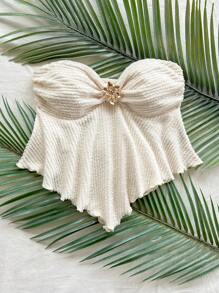 Soleia 女士白色花朵金属装饰针织抹胸，适合海滩、度假、约会 - 白色 - 查看 6