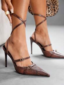 CUCCOO SZL Pointed Toe High Heels With Leopard Print Faux Fur Material, Stylish Women Pumps