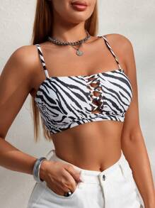 Swim Lushoire Zebra Print Swimsuit Top - Black and White - View 3
