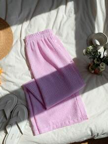 Comfortcana Red Woven Striped Women Long Pants, Fashionable For Summer