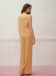 MOTF PREMIUM Asymmetrischer Blumen-Stereo-Necktop und Bügelfalten-Hose