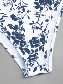 Sweetra Women's Vintage Black And White Print Bodysuit, Slimming, Spring/Summer