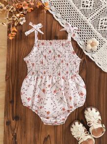 Baby Girls' Ditsy Floral Printed Spaghetti Strap Bodysuit - Apricot - View 3