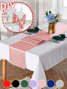 SHEIN 1Pc 274Cm*30Cm Long Satin Polyester Table Runner, Suitable For Weddings, Parties, Graduations, Birthday Celebrations, Rectangular And Round Tables, Saudi National Day, New Year Party Decorations, Seven Colors Available - Multicolor - View 1