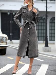 SHEIN Privé 女士长袖牛仔连衣裙，夏季时尚