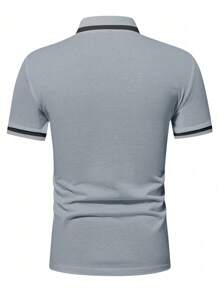Calvornis Camisa polo de manga corta con ribete de contraste, estilo simple y moda, apta para el verano - Gris - Ver 2