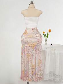 SHEIN ICON Plus Size Women's White Asymmetrical Cutout Neck Strapless Crop Top - White - View 2