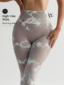 SHEIN Core Rhythm 女士高腰扎染简约紧身无缝高弹力瑜伽紧身裤 - 彩色 - 查看 3