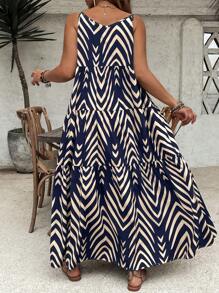 SHEIN VCAY Plus Size Women Striped Ruffle Hem Spaghetti Strap Dress, Vacation,Beach Dress Sundress,Holiday Outfits Boho