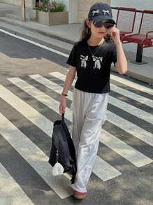 DAZY Tween Girls Short Sleeve Round Neck T-Shirt And Pants 2 Pieces Set,Girls Summer Outfits,Back To School Clothes - Black - View 6