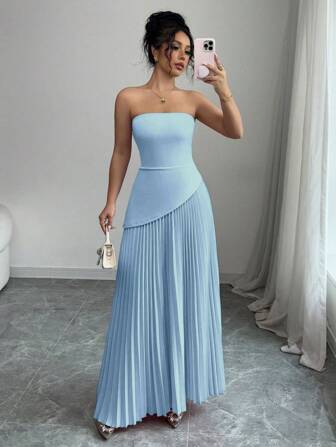 Elenzga 女士纯色褶皱腰无袖连衣裙，优雅适合度假和通勤