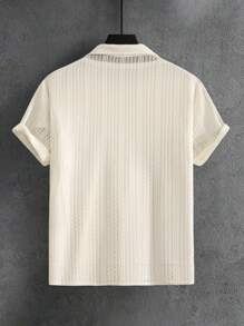 Manfinity Homme Plus Size Men's Casual Plain Texture Short Sleeve Shirt, Summer, Men's Mesh Shirt, See Through Shirt Men