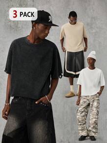 AXEPEAK 3件装纯色休闲圆领短袖T恤，夏季T恤 - 彩色 - 查看 7