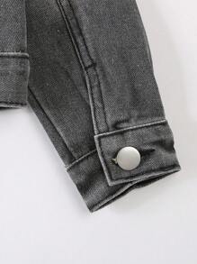 Young Girl' Street Style Chic Casual Washed Ripped Short Denim Jacket - Grey - View 5