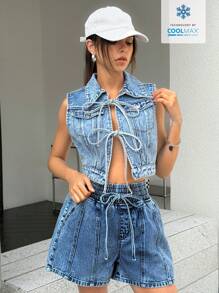 SHEIN EZwear Women's Casual Denim Shorts, Suitable For Summer - Blue - View 3