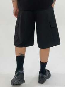 DAZY Pantalones cortos casuales de color negro sólido de estilo oscuro para hombres, de verano