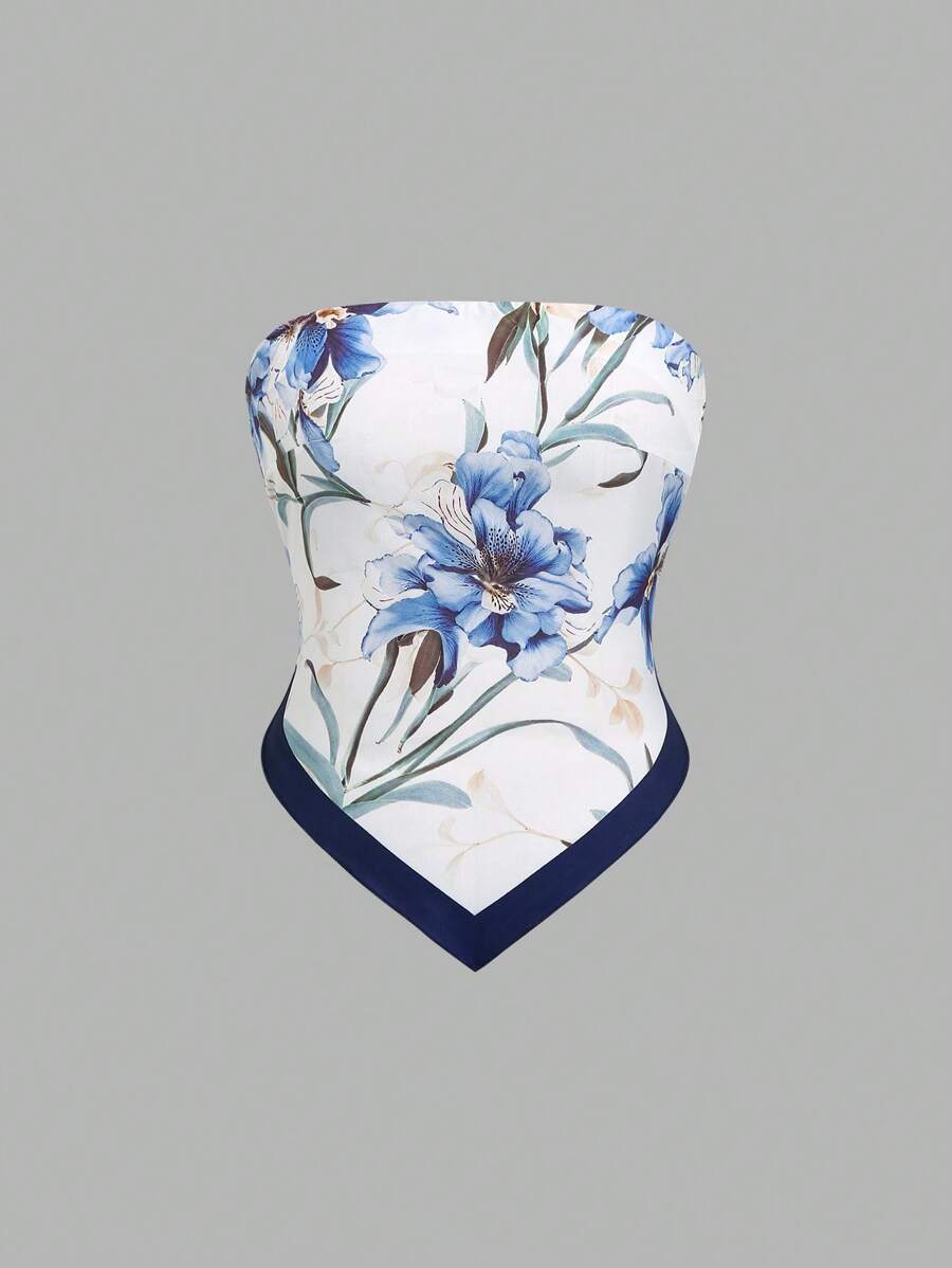 Sweetra 女士休闲花卉印花抹胸 - 彩色 - 查看 1