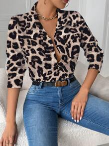 INAWLY 休闲领口袋修身白色长袖女式衬衫女式衬衫 - 卡其色 - 查看 3