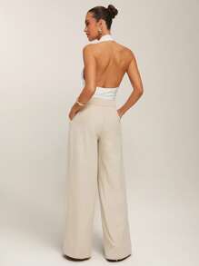 Silquee Women's Pure White Off-Shoulder Metal Decoration Sexy Fashion Tights Stretch Fabric Commuter Tights Bodysuit - White - View 7