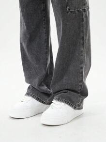 SHEIN Mirajuku Teen Boy Outdoor Casual Washed Cargo Jeans, School, Campus, College Chic Outfits For Autumn/Winter - Dark Grey - View 7